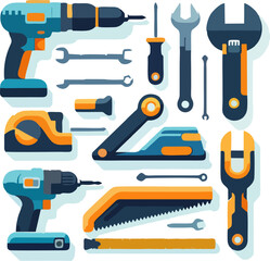 Collection of Flat Style Hand Tools and Power Tools Icons