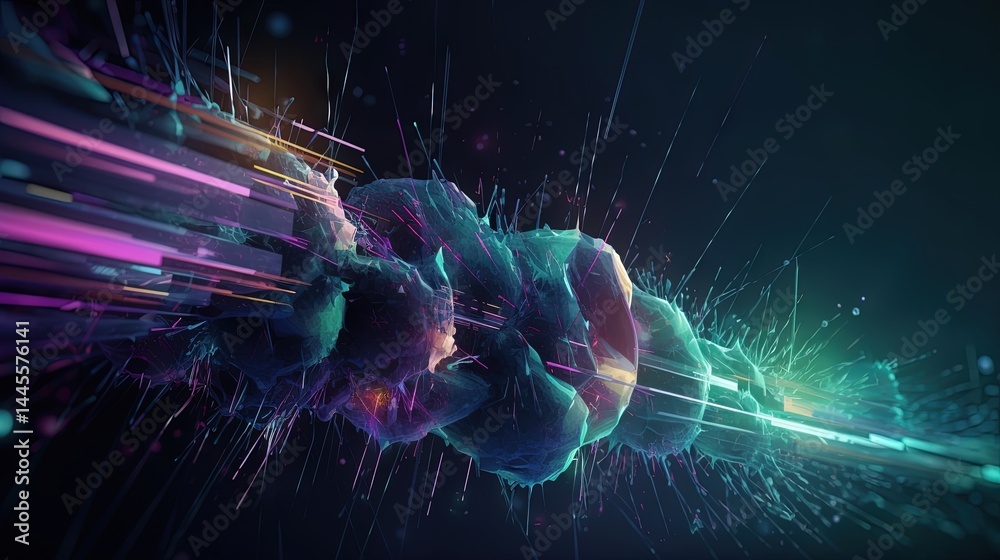 Poster Futuristic abstract network of glowing digital connections and flowing data streams in cyberspace