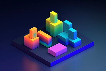 Obraz premium 3D business graph with organized bars and information blocks. Abstract infographic element. Business growth and development to success concepts