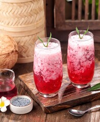 Es kopyor is made from coconut and served with milk or syrup.