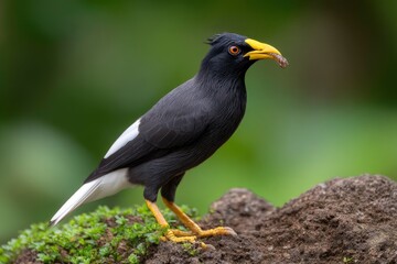 Obraz premium Myna Bird with Food in Beak