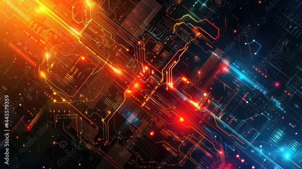Poster abstract digital shape or line of technological cyber style particle design connect in surreal elect