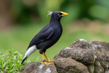 Javan Myna Bird Standing on Rock