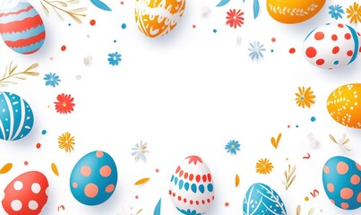 Happy Easter Day concept with colorful eggs isolated on white background and copy space. AI generated illustration.