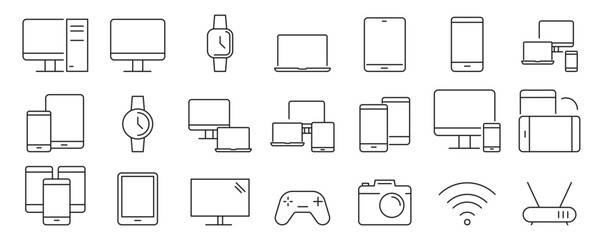 Modern Tech & Gadget Icons. Editable thin line, Exclusive Collection