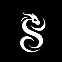Elegant Dragon S-Shaped Logo in Negative Space Design