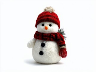 Cute snowman with red hat isolated on white background