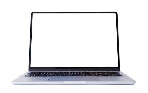 Laptop Computer with Blank White Screen Isolated on White Background