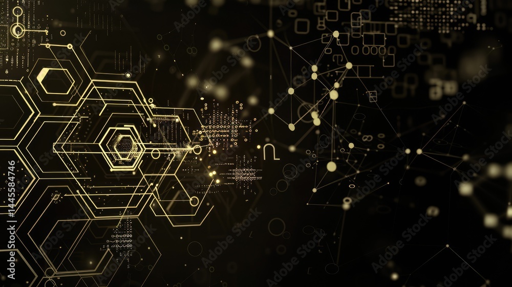 Poster abstract digital shape or line of technological cyber style particle design connect in surreal elect