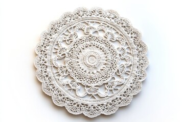 Elegant off white crochet doily intricate handmade lace detail circular design delicate texture soft