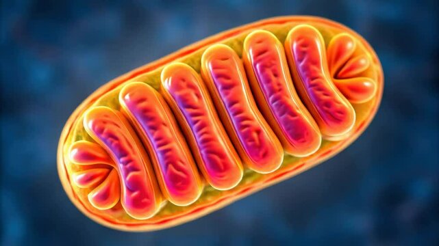 Close-up image of mitochondria showcasing energy production in a biological context.