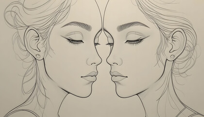 Elegant Single-Line Drawing of Two Merging Faces – Minimalist Modern Relationship Concept