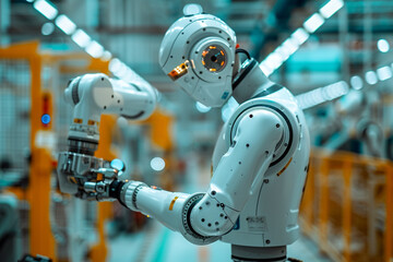 Fototapeta premium innovative use of robotics, digital manufacturing, industrial technology, IoT, and automation concepts has revolutionized operation and monitoring systems in manufacturing industry, with implementatio