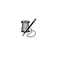 sewing thread and needle silhouette on white background