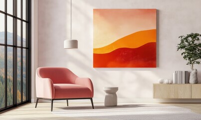 Minimalist interior design of modern living room. AI generated illustration.