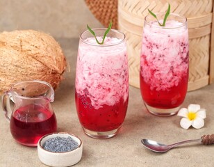 Es kopyor is made from coconut and served with milk or syrup.