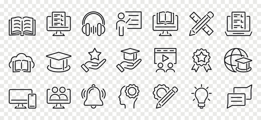 Naklejka premium Education, seminar, online learning, webinar outline icons set