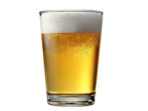 Full glass of lager beer isolated on white background