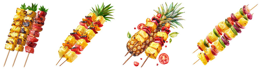 Colorful Grilled Skewers with Vegetables and Fruits for Summer BBQ