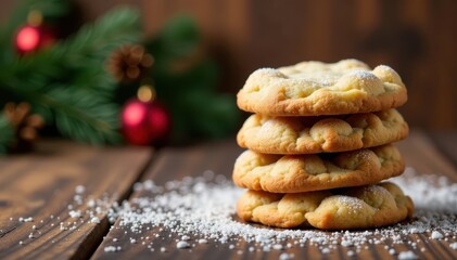 Traditional Christmas cookie stack on wooden table, holiday cheer, homemade cookies