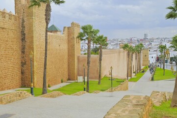 Kasbah of the Oudayas Wall of the fortress view from the entry Bab El Kebir in Rabat Morocco, downtown view