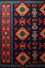 Traditional Mexican textile with intricate grid pattern of Aztec and Mayan designs, indigenous art, Mayan