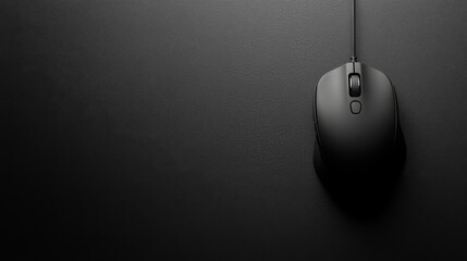 Panorama banner featuring a black mouse on the right side with text space on a black background
