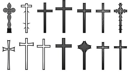 Christian Cross Icon Set: Elegant & Versatile Vector Art for Religious Designs