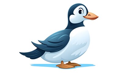 Obraz premium Eider Cute Cartoon Bird Icon: White Background Clip Art with Copy Space