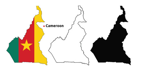 Cameroon Map Vector - Country Outline, Flag Inside Map, Blank and Silhouette Version