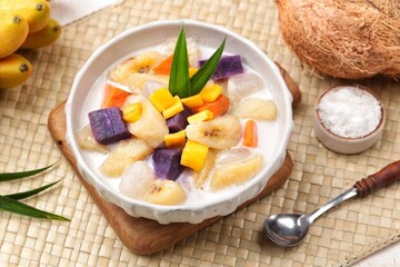 Kolak is a native Indonesian food made from bananas or sweet potatoes boiled with coconut milk and palm sugar.