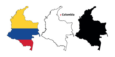 Colombia Map Vector - Country Outline, Flag Inside Map, Blank and Silhouette Version