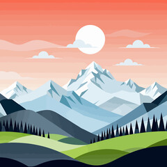 Mountain_Landscape_Illustration_Vector_Art_of_Snowy_Peaks_Green_Hills_and_Trees_Peaceful_Outdoor_Scene_with_a_Calm_Sky_and_Tranquil_Atmosphere