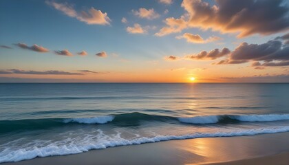 Obraz premium The sun sets over the ocean, painting the sky and water with beautiful colors.