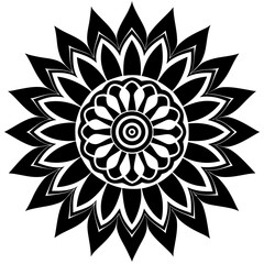 Ornate Black and White Mandala Design – Intricate Floral Pattern for Serenity and Decor