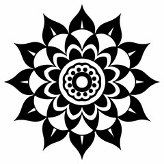 Ornate Black and White Mandala Design – Intricate Floral Pattern for Serenity and Decor