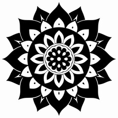 Ornate Black and White Mandala Design – Intricate Floral Pattern for Serenity and Decor