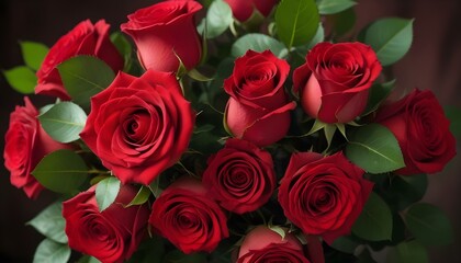 Obraz premium A stunning bouquet of deep red roses in full bloom, showcasing their vibrant beauty and elegance.