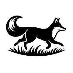 Fototapeta premium Running Fox Silhouette in Grass: Nature Vector Graphic
