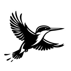 Fototapeta premium Majestic Kingfisher in Flight: A Black and White Bird Illustration