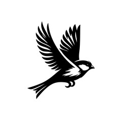 Obraz premium Majestic Sparrow in Flight: Black and White Bird Vector Graphic