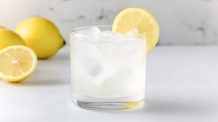 Lemonade with Lemons Bright Clean Style High-Resolution Close-up Shot Icy Refreshment White Background Cool Citrus Tones Perfect for Summer Ads