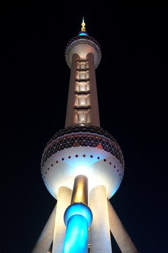 Oriental Pearl Tower, Shanghai, Pudong, China, Nacht, bunt,  Architektur, Bauwerk, Stadt, Asien, Turm, Fernsehturm, Turm, Perle des Ostens, Licht