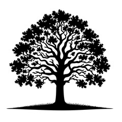 Obraz premium Majestic Oak Tree Silhouette: Black and White Nature Graphic