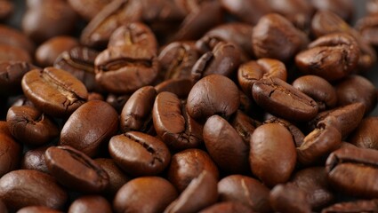 Naklejka premium Coffee beans close-up in rich brown tones