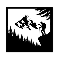 Fototapeta premium Majestic Mountain Hike: A Silhouette Adventure