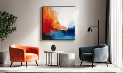 Minimalist Scandinavian home interior design with cozy living room. AI generated illustration.