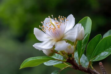 White Flower Bloom with Green Leaves