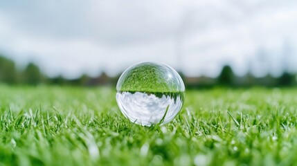 Crystal sphere reflecting landscape