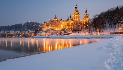 Fototapeta premium Snowy castle at twilight